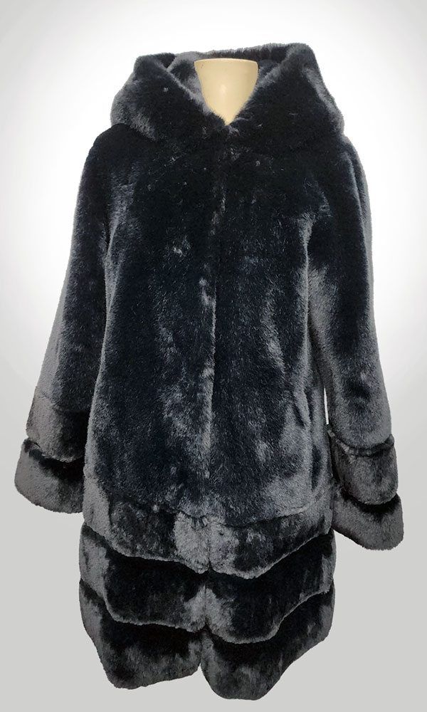 BCBGMAXAZRIA Faux Fur Black Hooded Coat