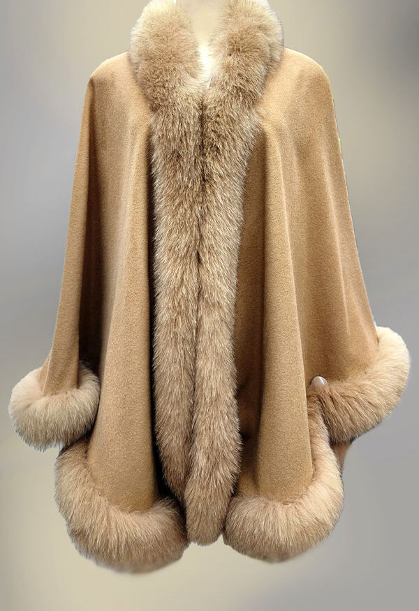 FUR Cape Cashmere With FOX Fur Trim For Women