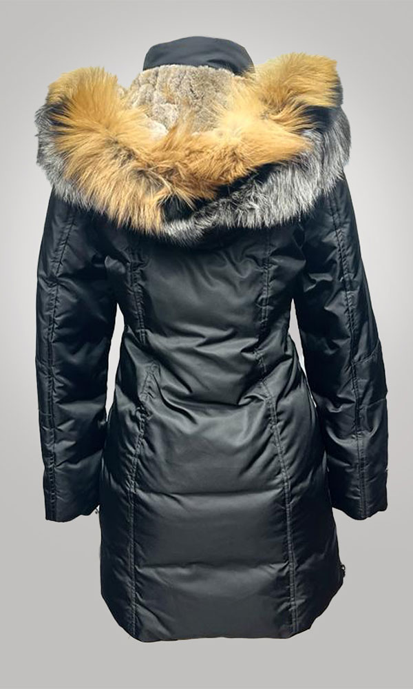 Heavy Tricolor Fox Fur-Trim Hooded Parka Coat