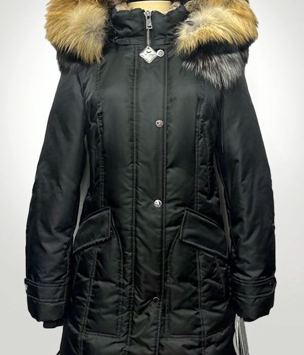 Heavy Tricolor Fox Fur-Trim Hooded Parka Coat