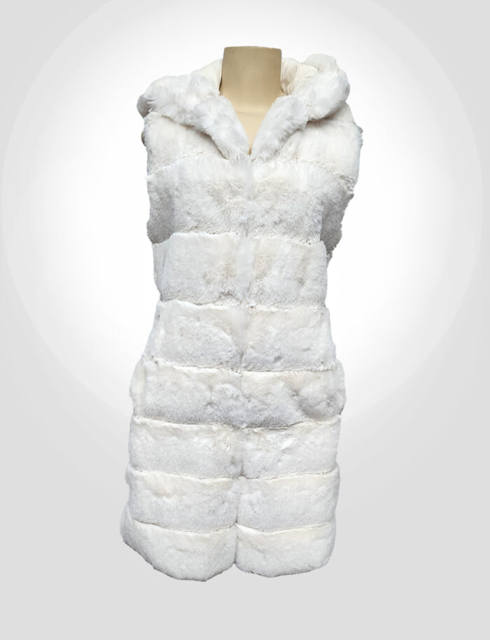 BCBGMAXAZRIA Women’s Hooded Grooved Faux Fur Vest