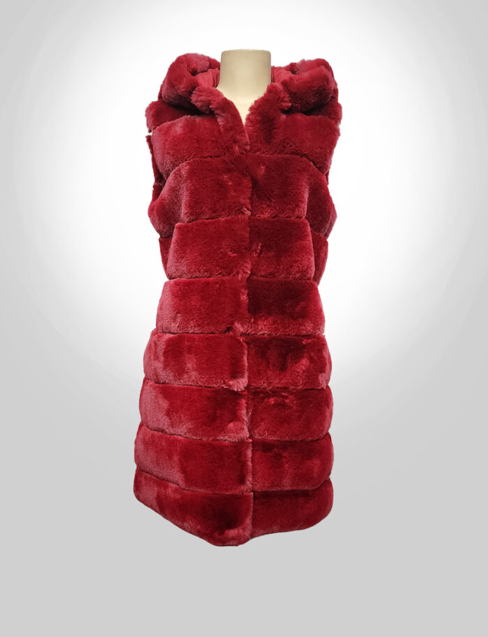 BCBGMAXAZRIA Women’s Hooded Grooved Faux Fur Vest