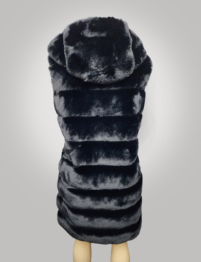 BCBGMAXAZRIA Women’s Hooded Grooved Faux Fur Vest