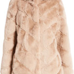BCBGMAXAZRIA Chevron Faux Fur Hooded Jacket in Hazelnut