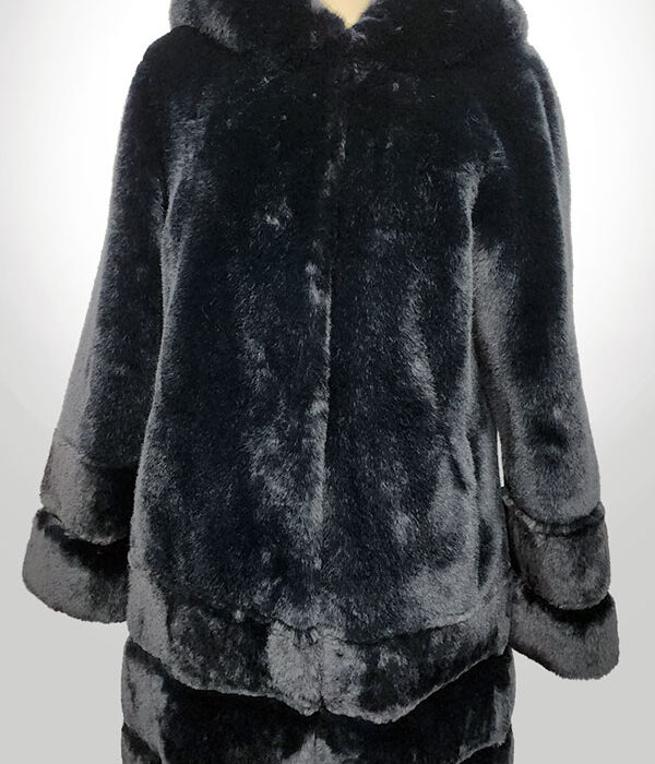 BCBGMAXAZRIA Faux Fur Black Hooded Coat