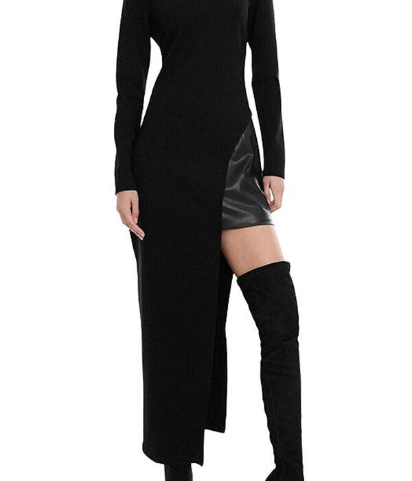 BCBGMAXAZRIA Ponte Knit & Faux Leather Midi Dress