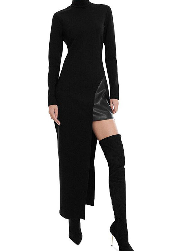 BCBGMAXAZRIA Ponte Knit & Faux Leather Midi Dress