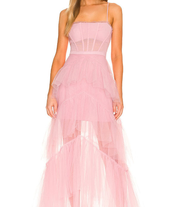 BCBGMAXAZRIA Tiered Tulle Corset Gown