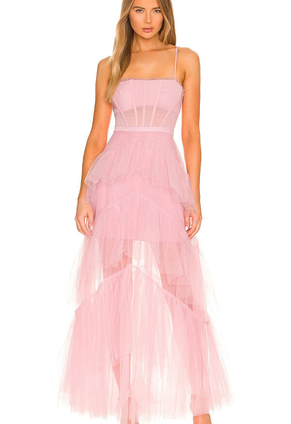 BCBGMAXAZRIA Tiered Tulle Corset Gown