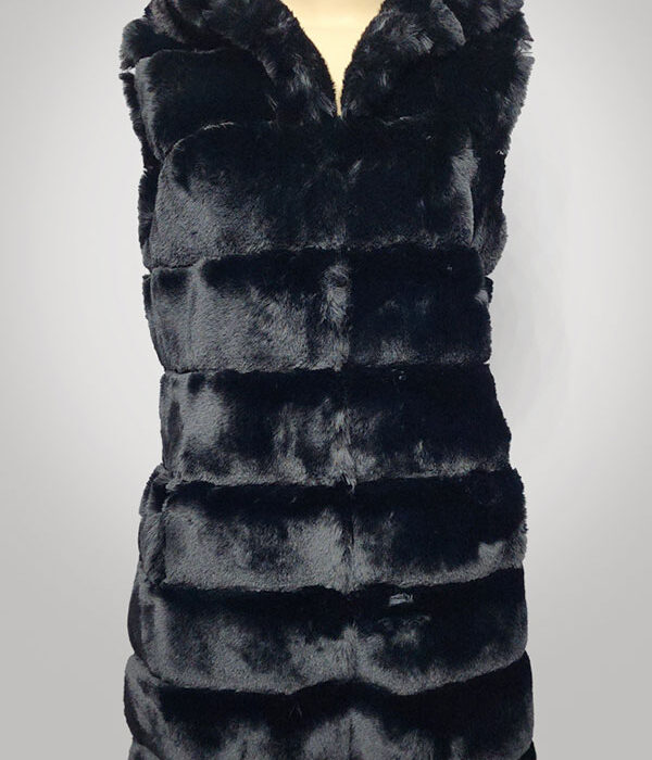 BCBGMAXAZRIA Women’s Hooded Grooved Faux Fur Vest