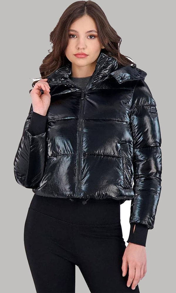 BCBGMAXAZRIA Women’s Metallic Quilted Cropped Puffer Coat