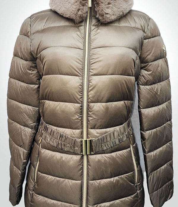 Faux Fur Trim Belted Puffer Jacket