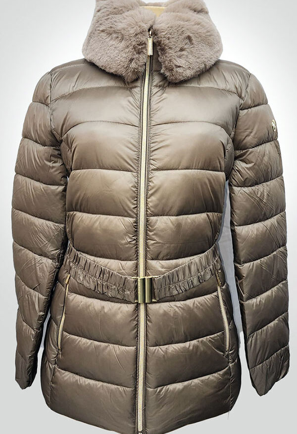 Faux Fur Trim Belted Puffer Jacket