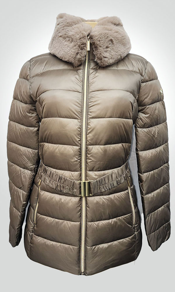 Faux Fur Trim Belted Puffer Jacket