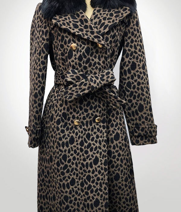 Leopard-Printed Fox-Fur-Collar Coat
