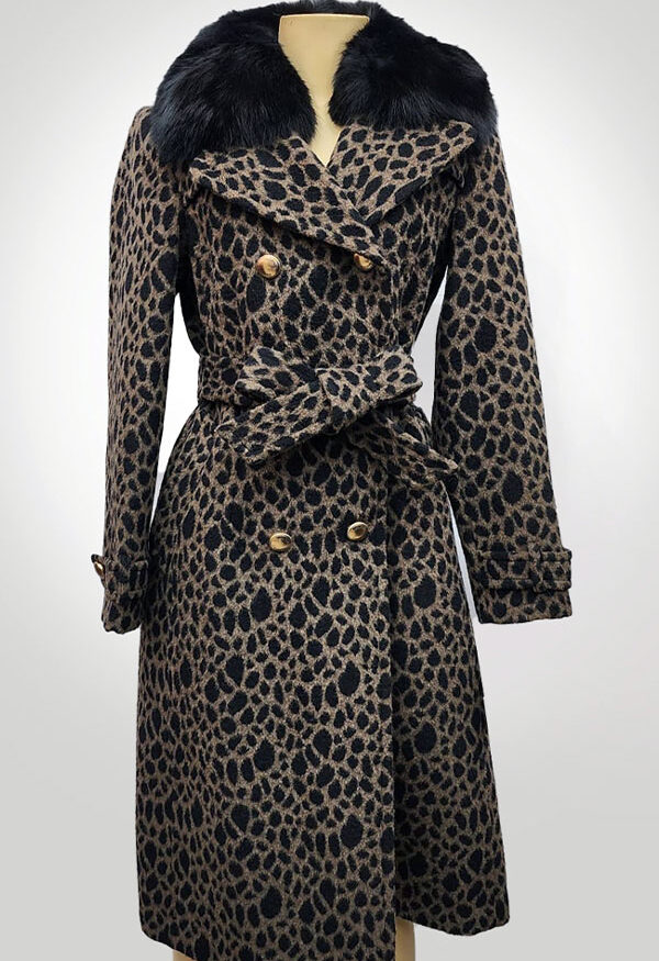 Leopard-Printed Fox-Fur-Collar Coat