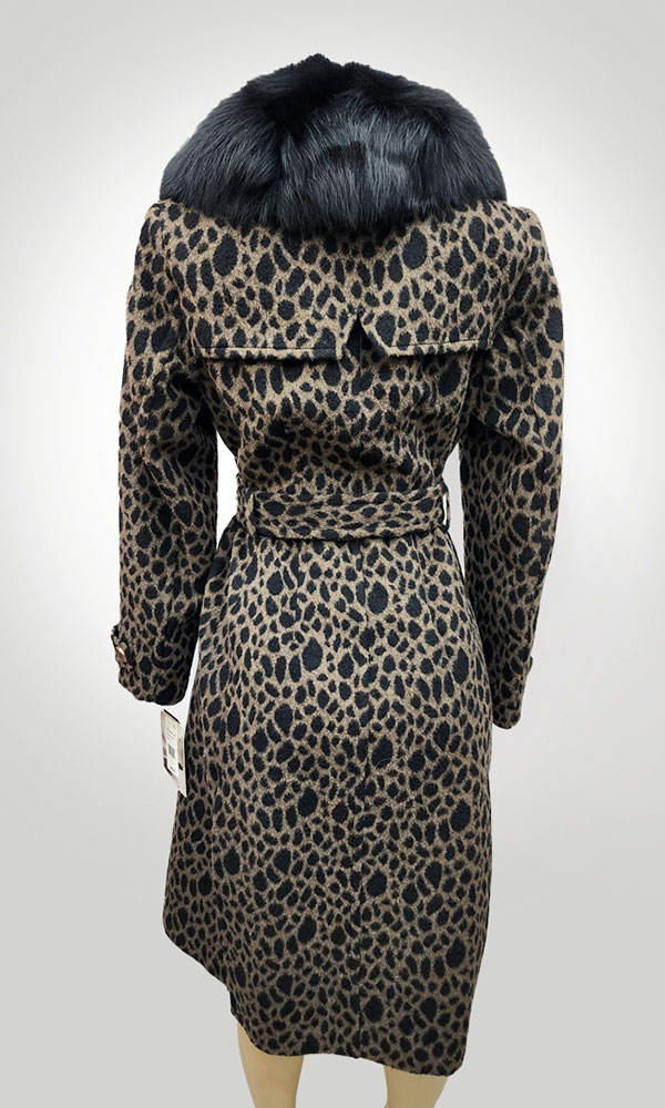 Leopard-Printed Fox-Fur-Collar Coat