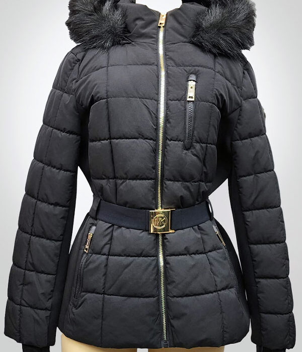 Michael Kors Women’s Black Scuba Stretch Belted Active Coat
