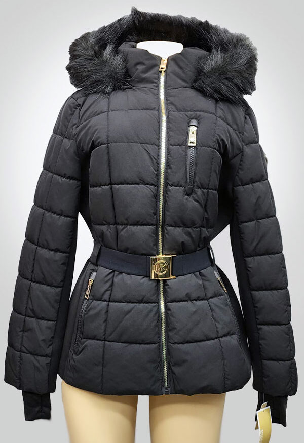 Michael Kors Women’s Black Scuba Stretch Belted Active Coat