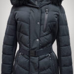 Michael Kors Women's Faux Fur Hooded Puffer Scuba Belted Coat Jacket Black