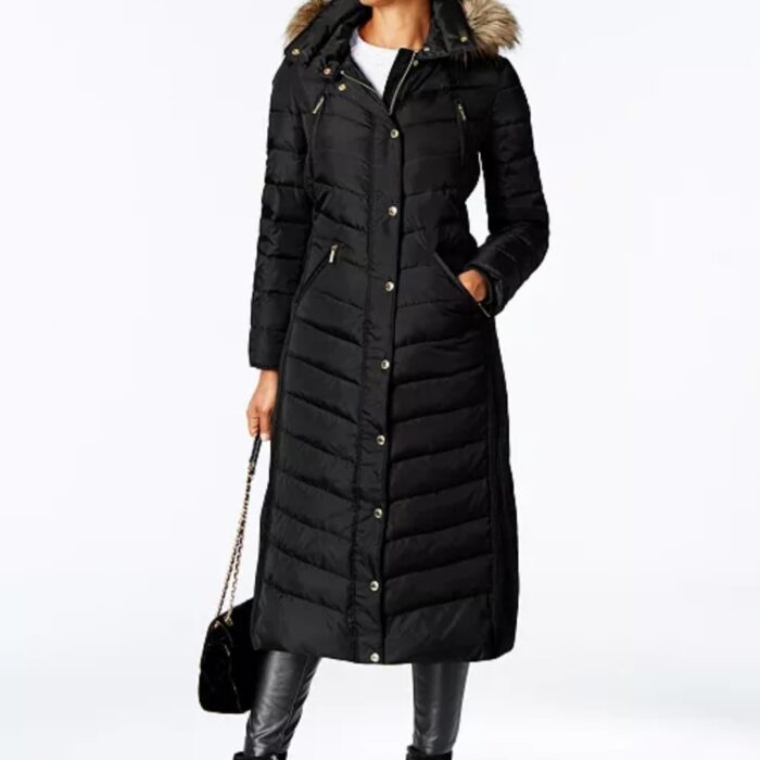 Faux-Fur Trim Hooded Down Coat