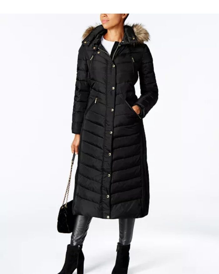 Faux-Fur Trim Hooded Down Coat