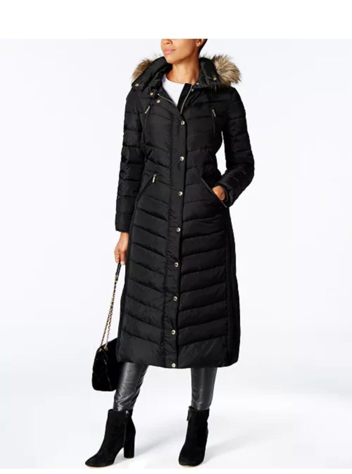 Faux-Fur Trim Hooded Down Coat
