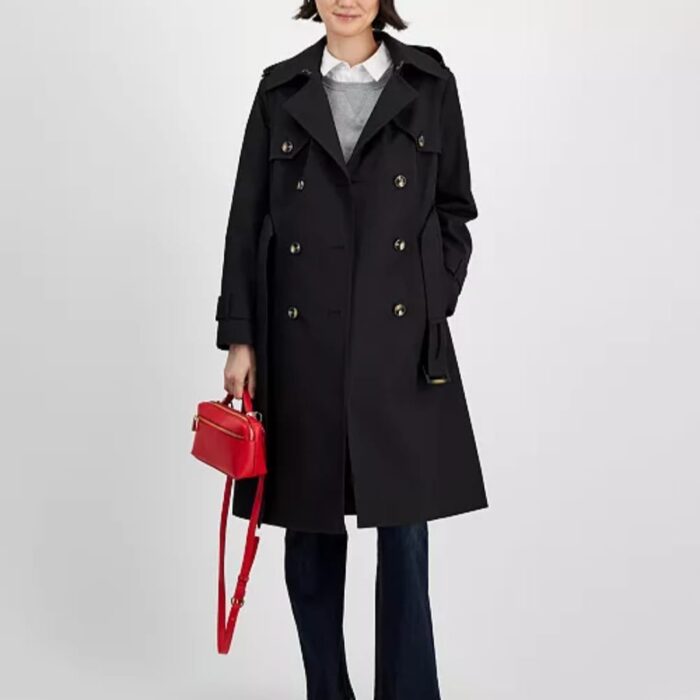 London Fog Women's Belted Hooded Long Trench Coat
