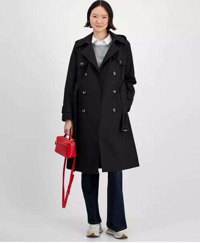 London Fog Women's Belted Hooded Long Trench Coat