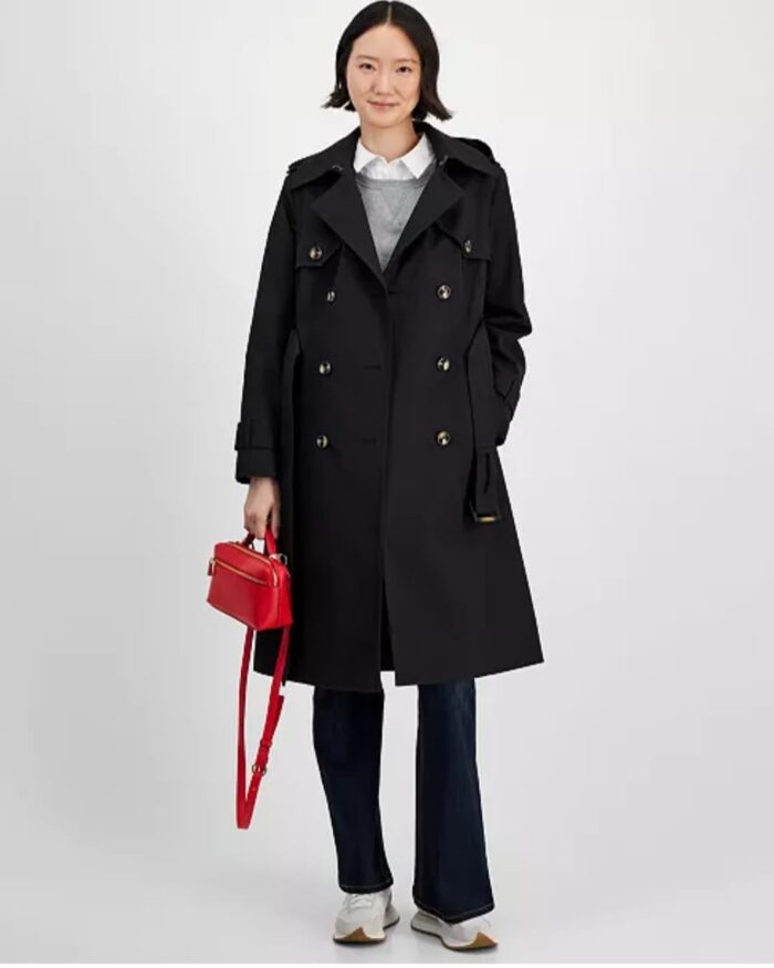 London Fog Women's Belted Hooded Long Trench Coat
